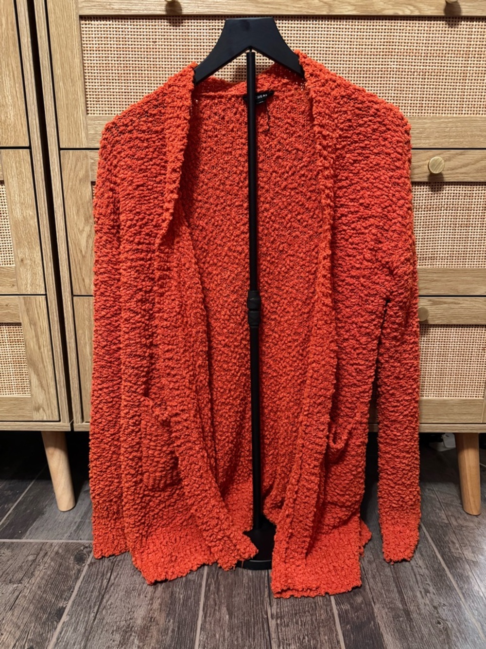 Rachel Textured Open-Front Cardigan in Bright Orange